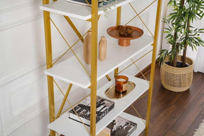 Nordure Estantería Blanco y Dorado 90x180x33.5 cm